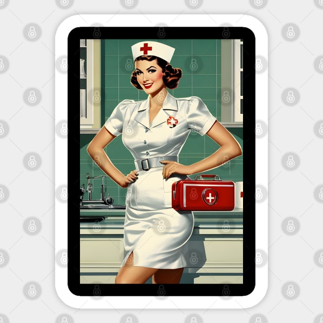 Beautiful retro nurse Sticker by Spaceboyishere